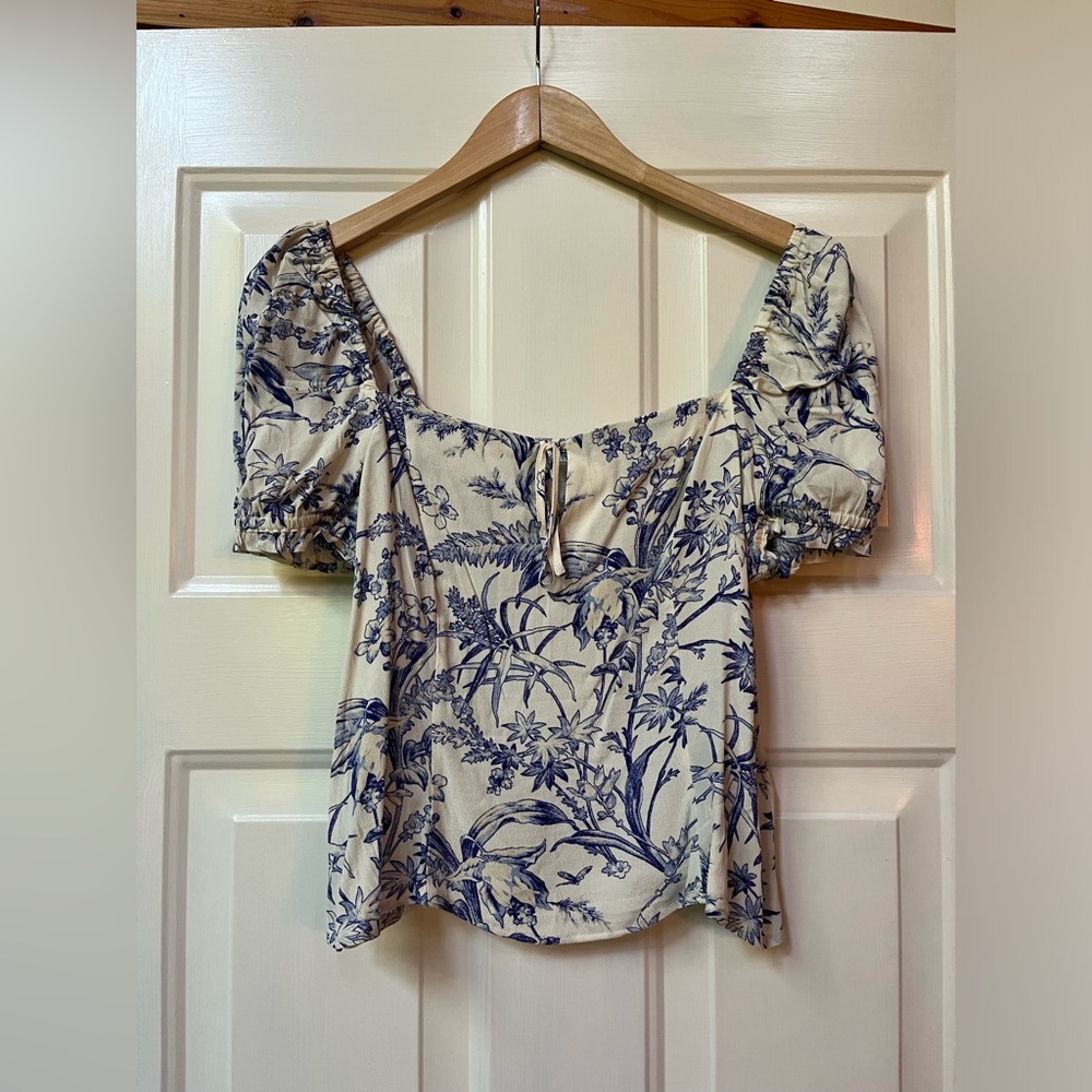 H&M Blue and Cream Floral Blouse